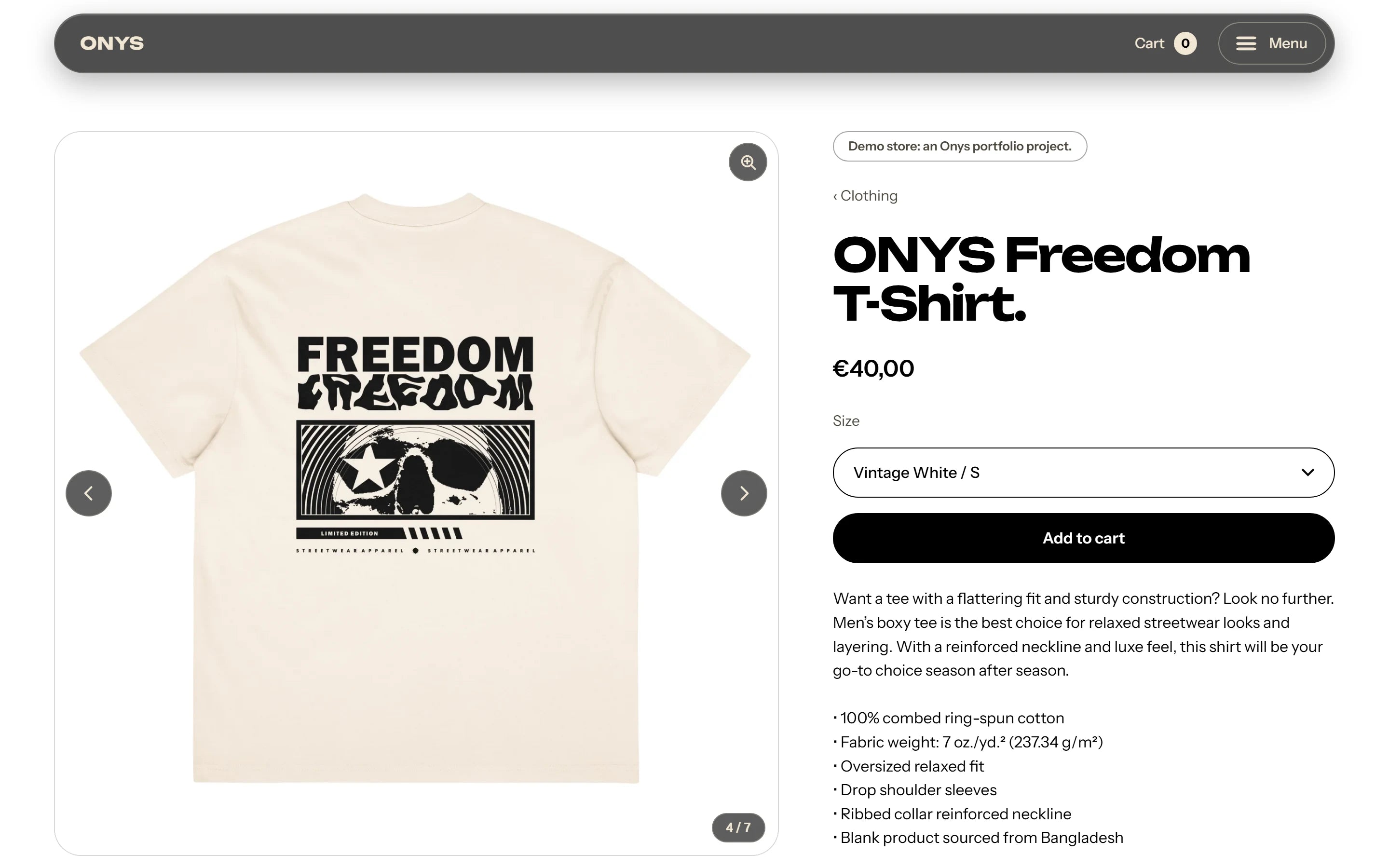 Pagina prodotto del negozio ONYS su un MacBook